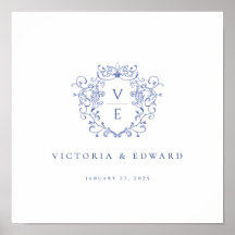 Regency Blue Ornamental Wappen Monogram Wedding