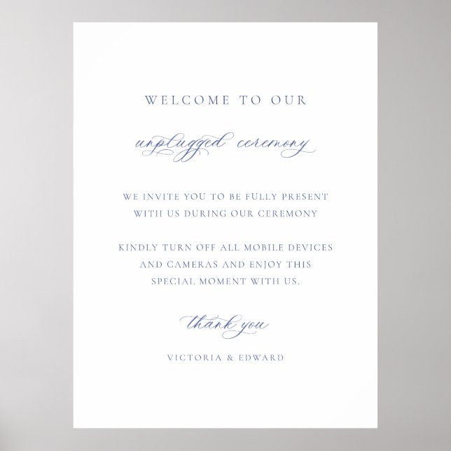 Regency Blue Unplugged Zeremonie Wedding Sign Poster (Vorne)