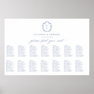 Regency Blue Wappen Monogram Seating Chart Poster