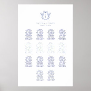 Regency Blue Wappen Monogram Seating Chart Poster