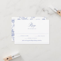Regency Blue Wedding Food Allergy Diet RSVP Card