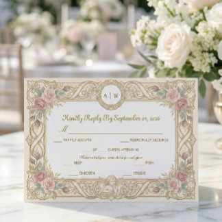Regency-Blumen- und Putten-Monogramm RSVP Karte