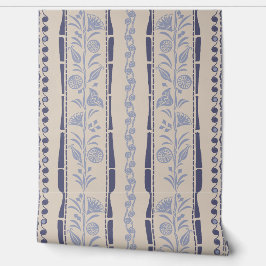 Regency-Blumenstreifen - Marineblau - Creme Tapete