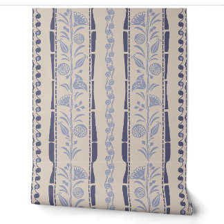 Regency-Blumenstreifen - Marineblau - Creme Tapete