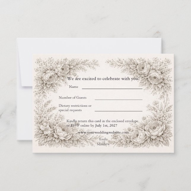 Regency Botanische Gravur Hochzeit Dankeskarte (Vorderseite)