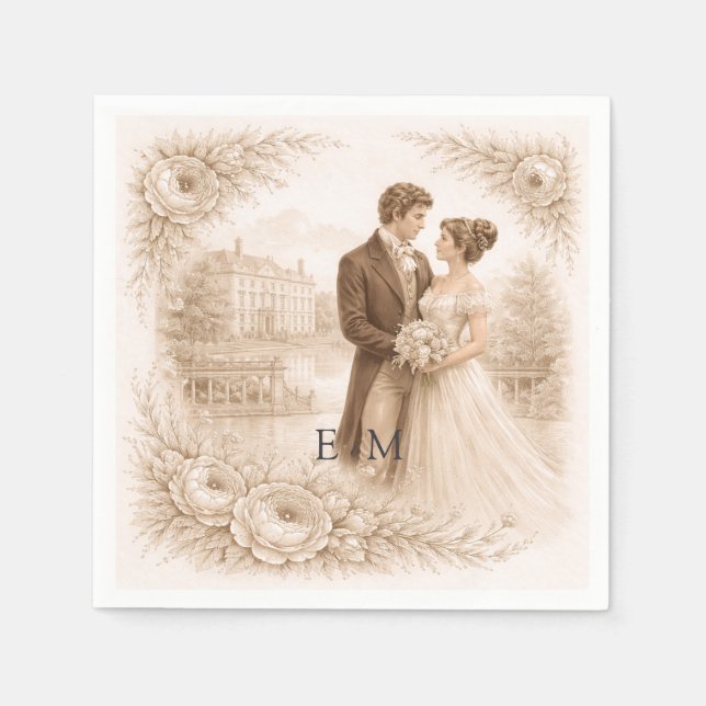 Regency Botanische Gravur Hochzeit  Serviette (Vorderseite)