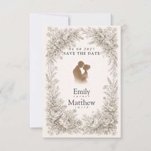 Regency Botanische Gravur Save-the-Date-Karte Save The Date (Vorderseite)