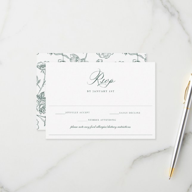 Regency Emerald Allergy Diät Restriction Wedding RSVP Karte (Vorderseite/Rückseite Beispiel)