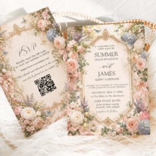 Regency-englische Floralgarten-Hochzeit QR RSVP Einladung