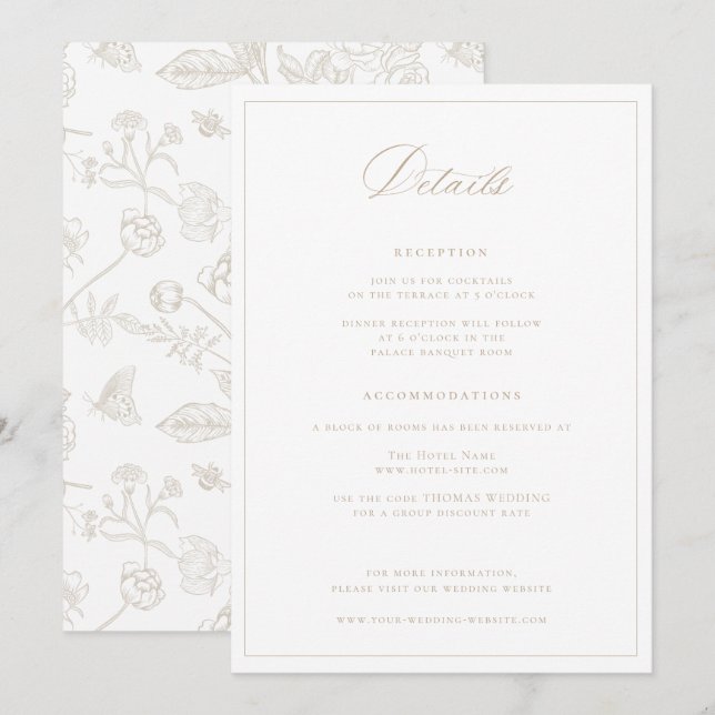 Regency Era Beige Wedding Details Card Einladung (Vorne/Hinten)