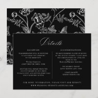 Regency Era Black Floral Wedding Details Card