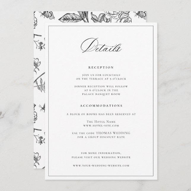 Regency Era Black Wedding Details Card Einladung (Vorne/Hinten)