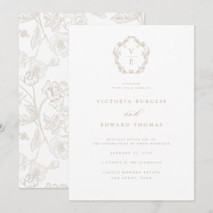 Regency Era Wappen Beige Monogram Wedding Einladung