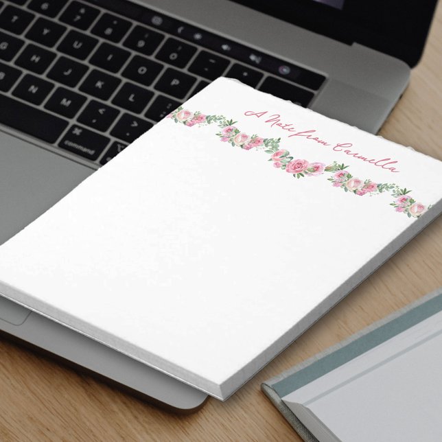 Regency Floral Rose Garland Personalisiert Notizblock (Personalized notepad with regency inspired floral rose garland)