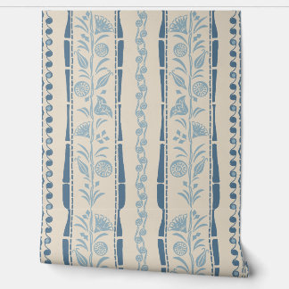 Regency Floral Stripes - Dusty Blue - cream  Tapete