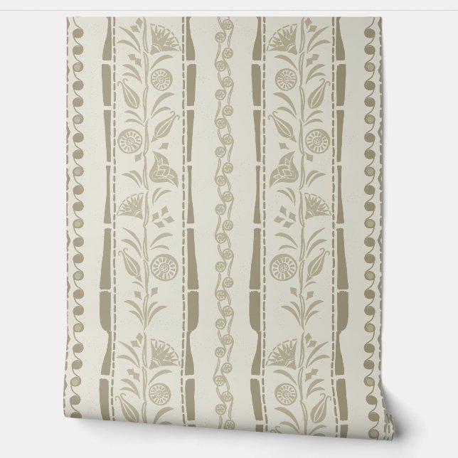 Regency Floral Stripes - Khaki - Cream Tapete (Abrollen)