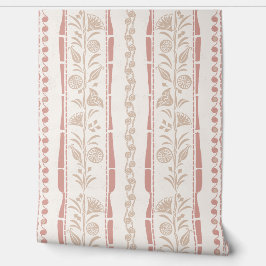 Regency Floral Stripes - Muted Pink - White  Tapete