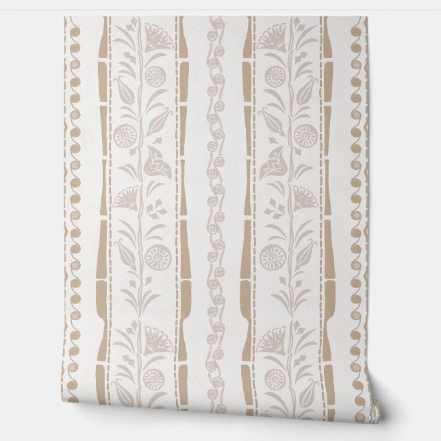 Regency Floral Stripes - Sand Beige - Cream  Tapete (Abrollen)