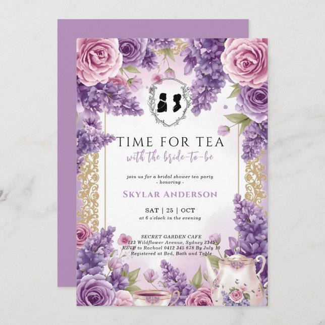 Regency Floral Tea Party bridal shower  Einladung (Vorne/Hinten)