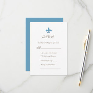 Regency French Blue Lilie Design Wedding RSVP Karte