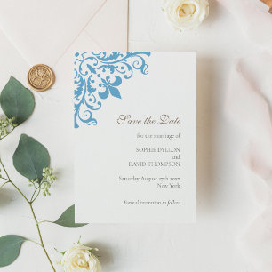 Regency French Blue Lilie Pattern Wedding Save The Date