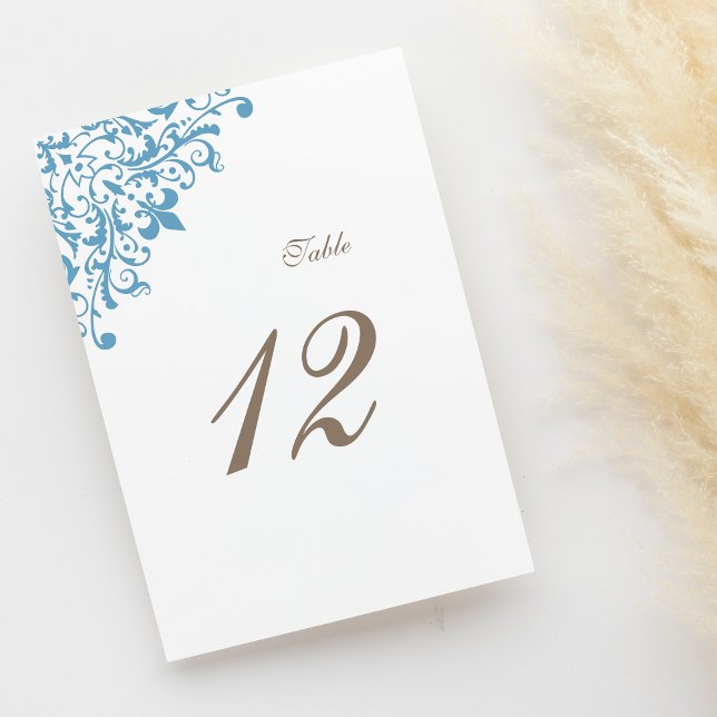 Regency French Blue Lilie Pattern Wedding Tischnummer (Von Creator hochgeladen)