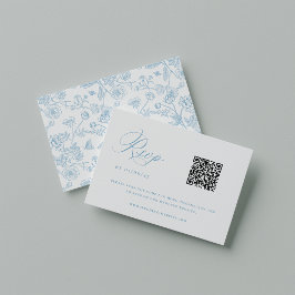 Regency Light Blue Chinoiserie Wedding QR Code RSVP Karte