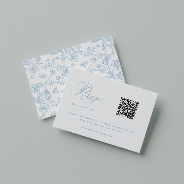 Regency Light Blue Chinoiserie Wedding QR Code RSVP Karte (Von Creator hochgeladen)