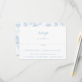 Regency Light Blue Floral Meal Choice Wedding RSVP Karte