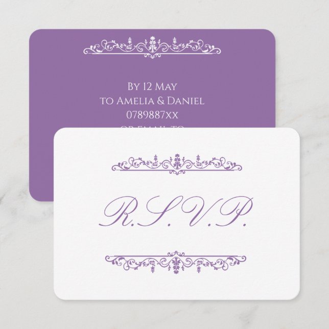 Regency Lila RSVP Karte (Vorne/Hinten)