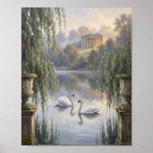 Regency Manor & Swan Lake Ölgemälde Poster