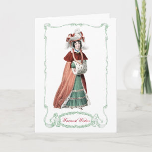 Regency-Mode-Tafel-Weihnachtskarte Antikdruck Feiertagskarte