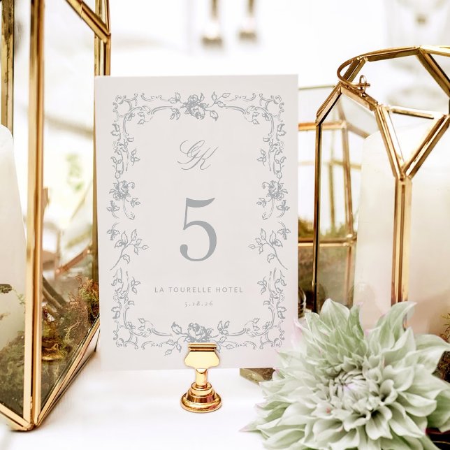 Regency Monogram Wedding Tischnummer Card (Regency Monogram Wedding Table Number Card)