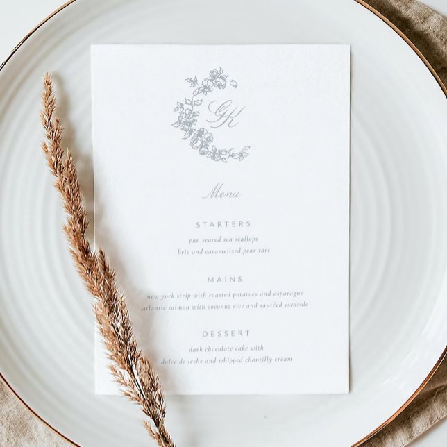 Regency-Monogramm-Hochzeitsmenü Menükarte (Regency Monogram Wedding Menu Card)