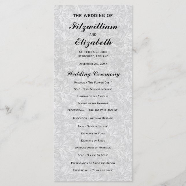 Regency-Romance-Hochzeitsprogramme Programm (Vorderseite)