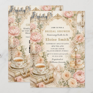 Regency-Rosa-Floral-High-Tea-Party-Brautjungfern-E Einladung