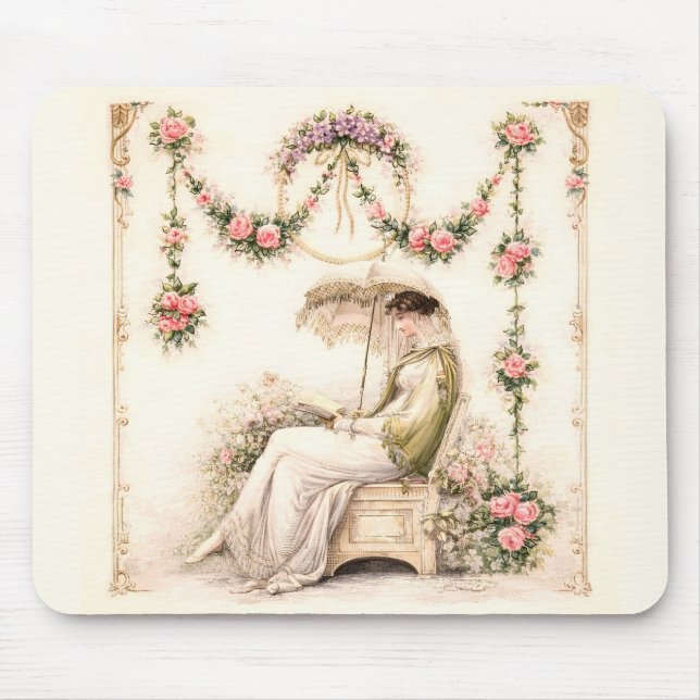 Regency Rose Garden Reading Lady Mousepad (Vorne)