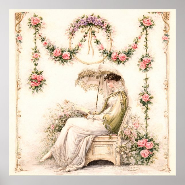 Regency Rose Garden Reading Lady Poster (Vorne)
