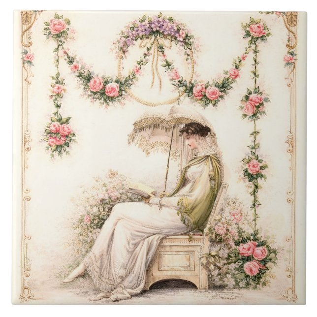 Regency-Rosengarten Lesende Dame Fliese (Vorderseite)