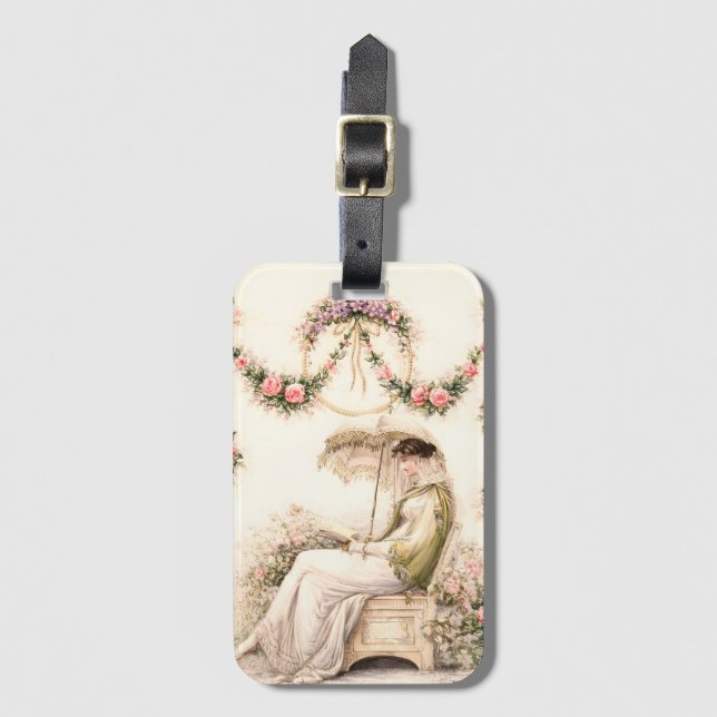 Regency-Rosengarten Lesende Dame Gepäckanhänger (Vorderseite Vertikal)