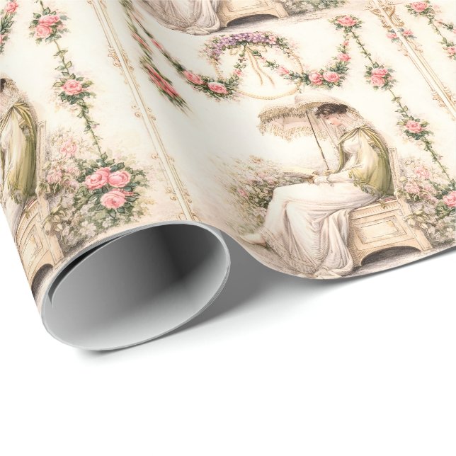 Regency-Rosengarten Lesende Dame Geschenkpapier (Rolleneckpunkt)