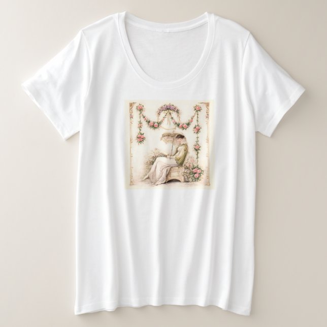Regency-Rosengarten Lesende Dame Große Größe T-Shirt (Design vorne)