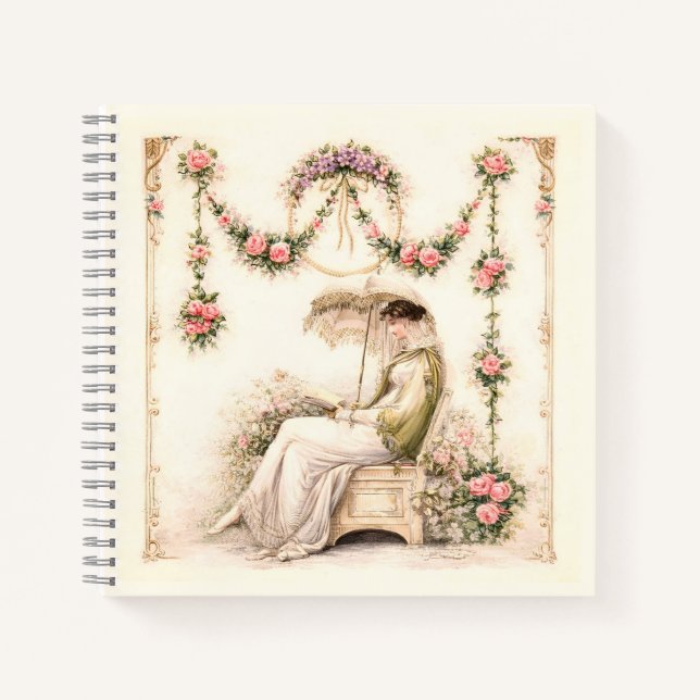Regency-Rosengarten Lesende Dame Notizbuch (Vorderseite)
