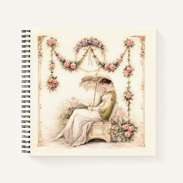 Regency-Rosengarten Lesende Dame Notizbuch (Vorderseite)