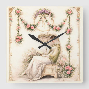 Regency-Rosengarten Lesende Dame Quadratische Wanduhr