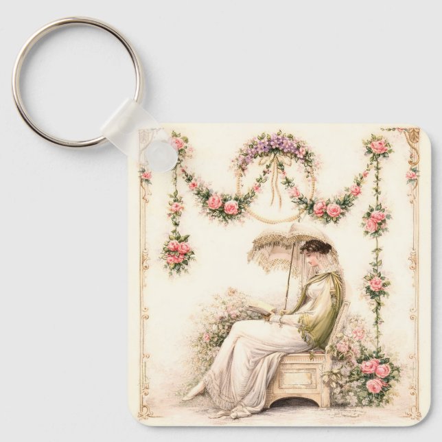 Regency-Rosengarten Lesende Dame Schlüsselanhänger (Vorderseite)