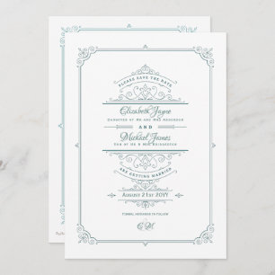 Regency Vintag Themed Wedding Save the Date Aquama Einladung
