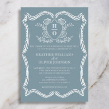 Regency Vintage-Wappen Blumenstaub Blau Hochzeit