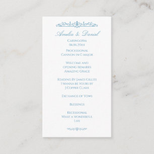 Regency White & Blue Hochzeitszeremonie-Programm Begleitkarte