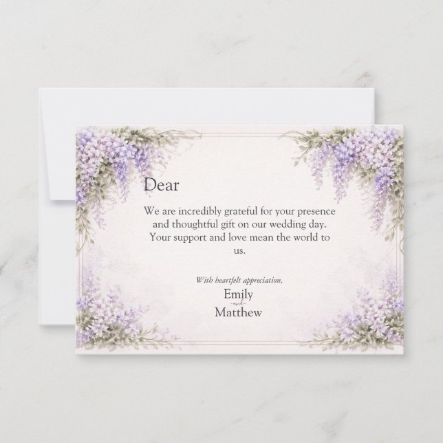 Regency Wisteria Wedding Thank You Card Dankeskarte (Vorderseite)